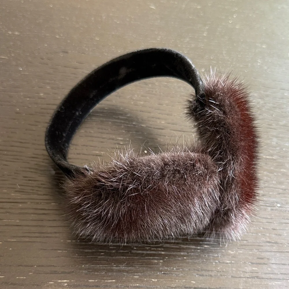 Winter Women’s Earmuffs Luxurious Dark Brown Fur Adjustable